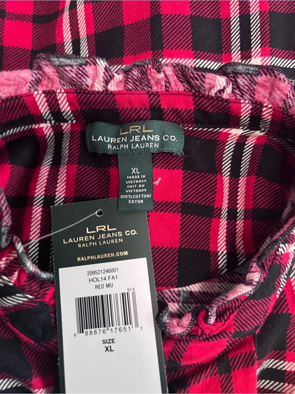Ralph Lauren Red and Black Plaid Button Down Top Size XL NWT! - Picture 5 of 7